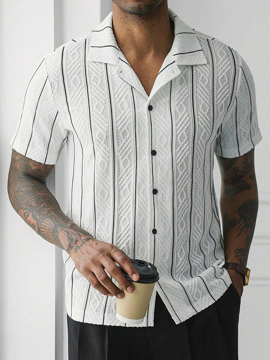Shirt Shop Textured Mesh Cuban Collar Short Sleeve Shirt – Ralven