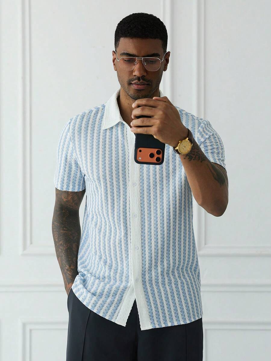 Mens Short Sleeve Crochet Knit Shirt Open Weave Casual Summer