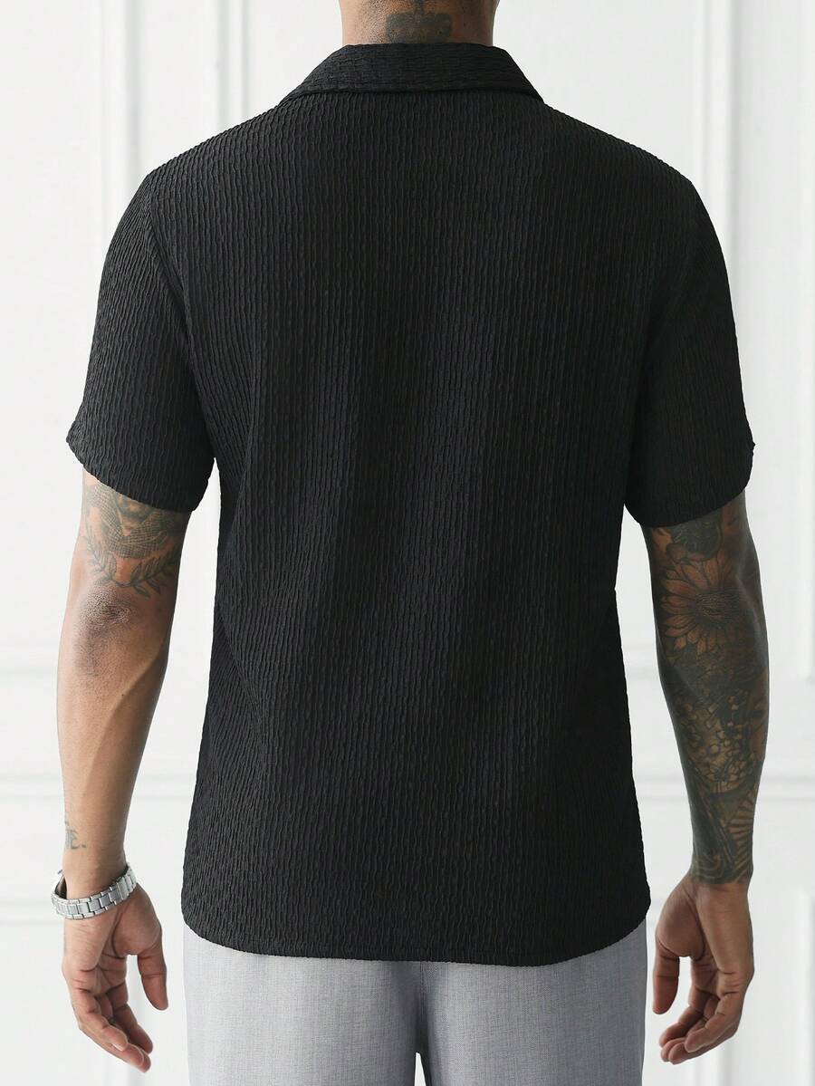 Mens Short Sleeve Crochet Knit Shirt Open Weave Casual Summer