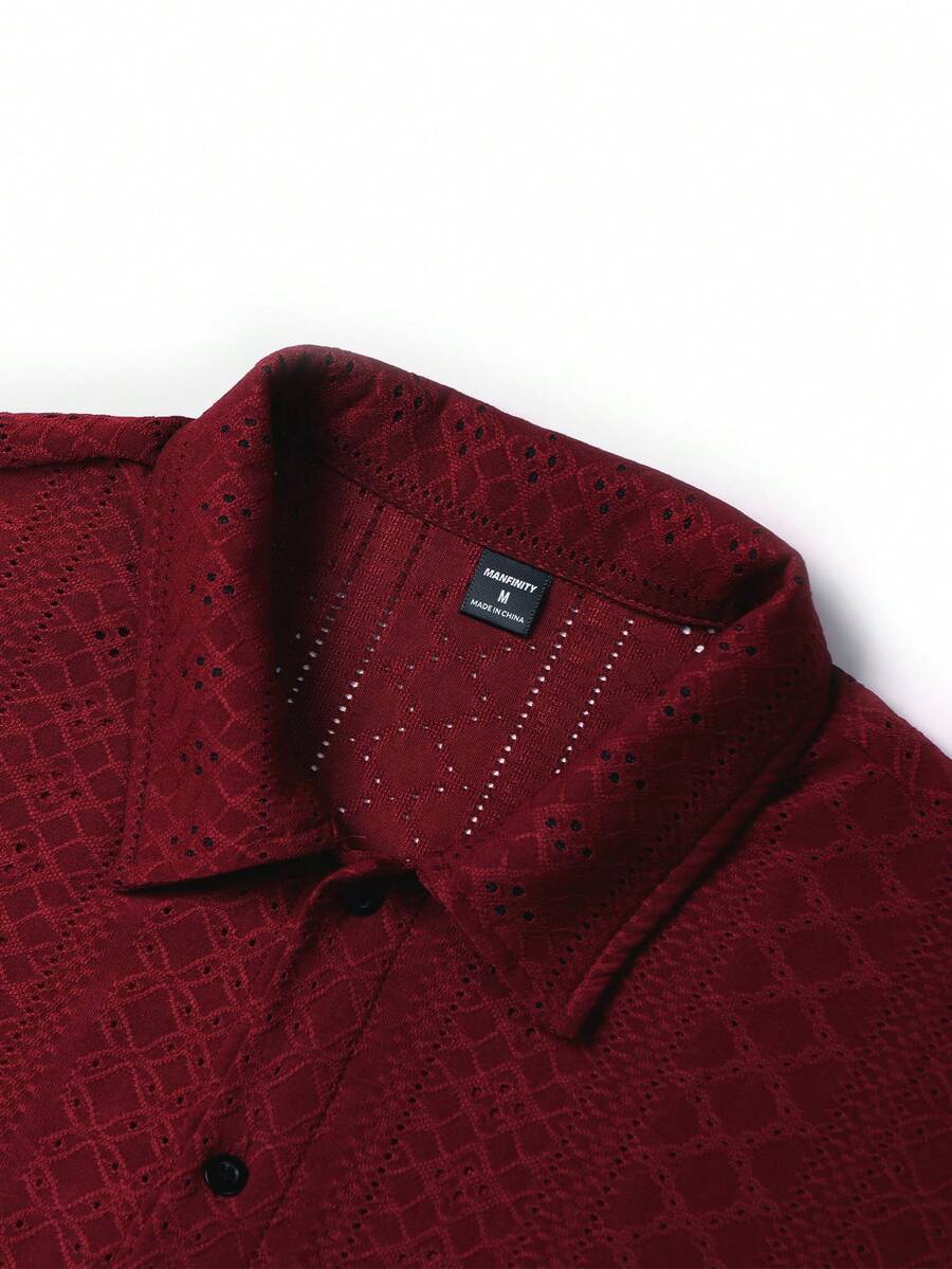 Mens Short Sleeve Crochet Shirt Jacquard Stripe Loose Fit – Darco