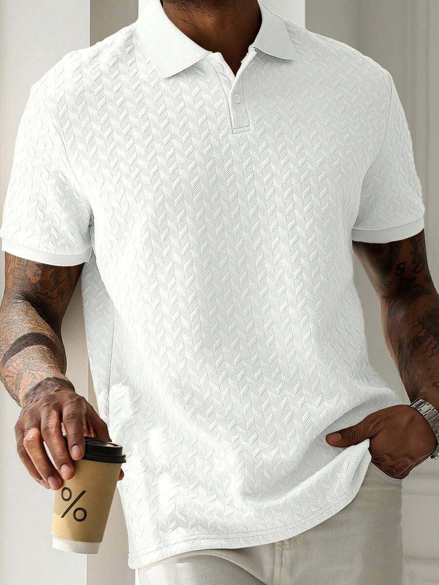 Mens Polo Shirt Geometric Jacquard Knit Short Sleeve – Valron