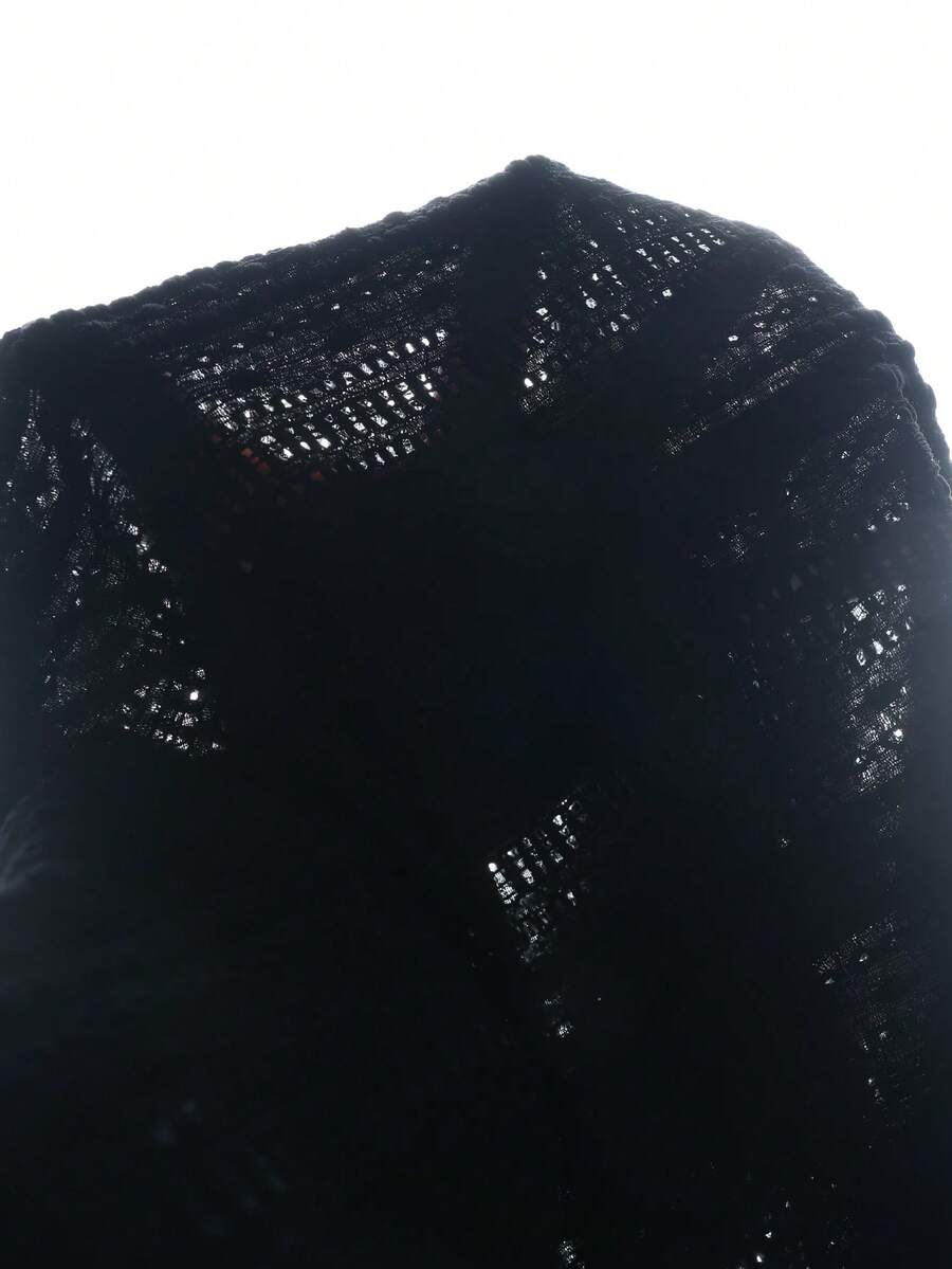 Mens Short Sleeve Crochet Knit Shirt Open Weave Casual Summer
