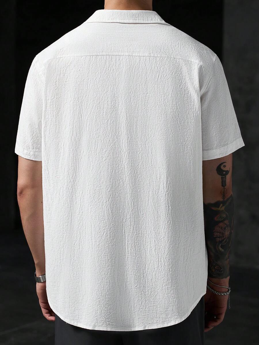 Mens Short Sleeve Shirt Solid Color Single-Breasted Casual – Vanto