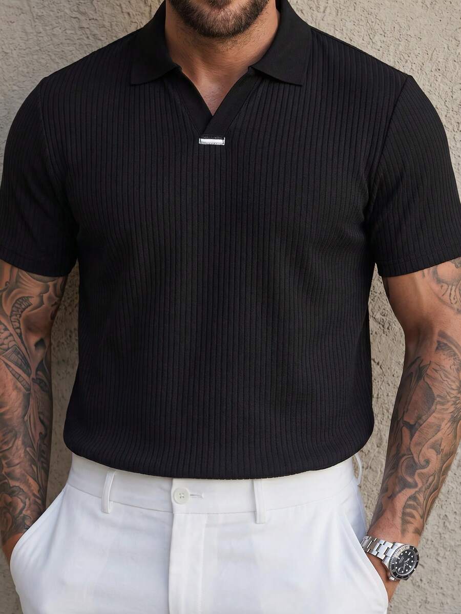 Mens Polo Shirt Geometric Jacquard Knit Short Sleeve – Valron