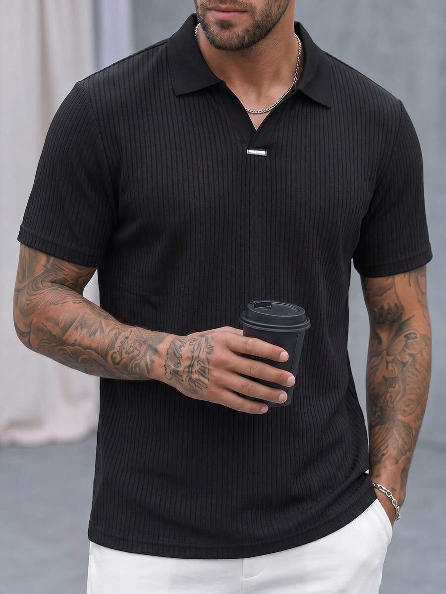 Mens Polo Shirt Geometric Jacquard Knit Short Sleeve – Valron