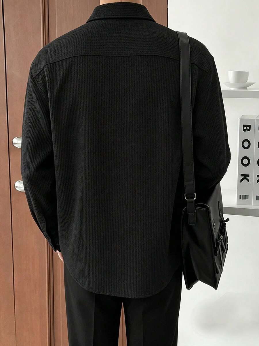 Shirt Shop Stand Collar Button-Up Long Sleeve Polyester Stretch – Marvo