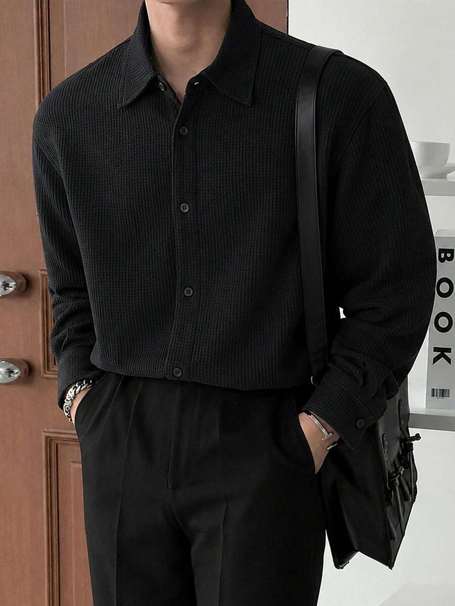 Shirt Shop Stand Collar Button-Up Long Sleeve Polyester Stretch – Marvo