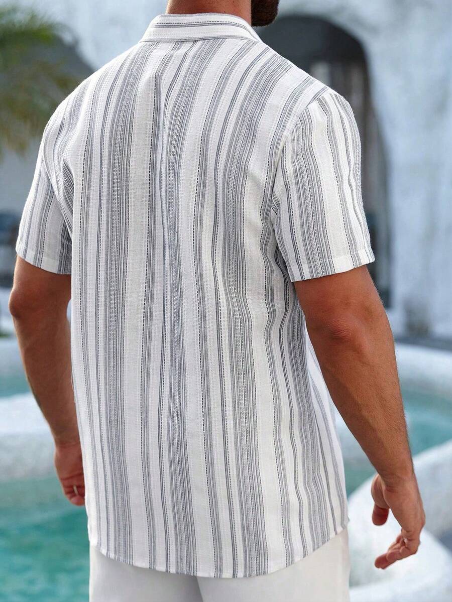 Mens Short Sleeve Button-Down Shirt Polyester Blend Regular Fit – Faldon