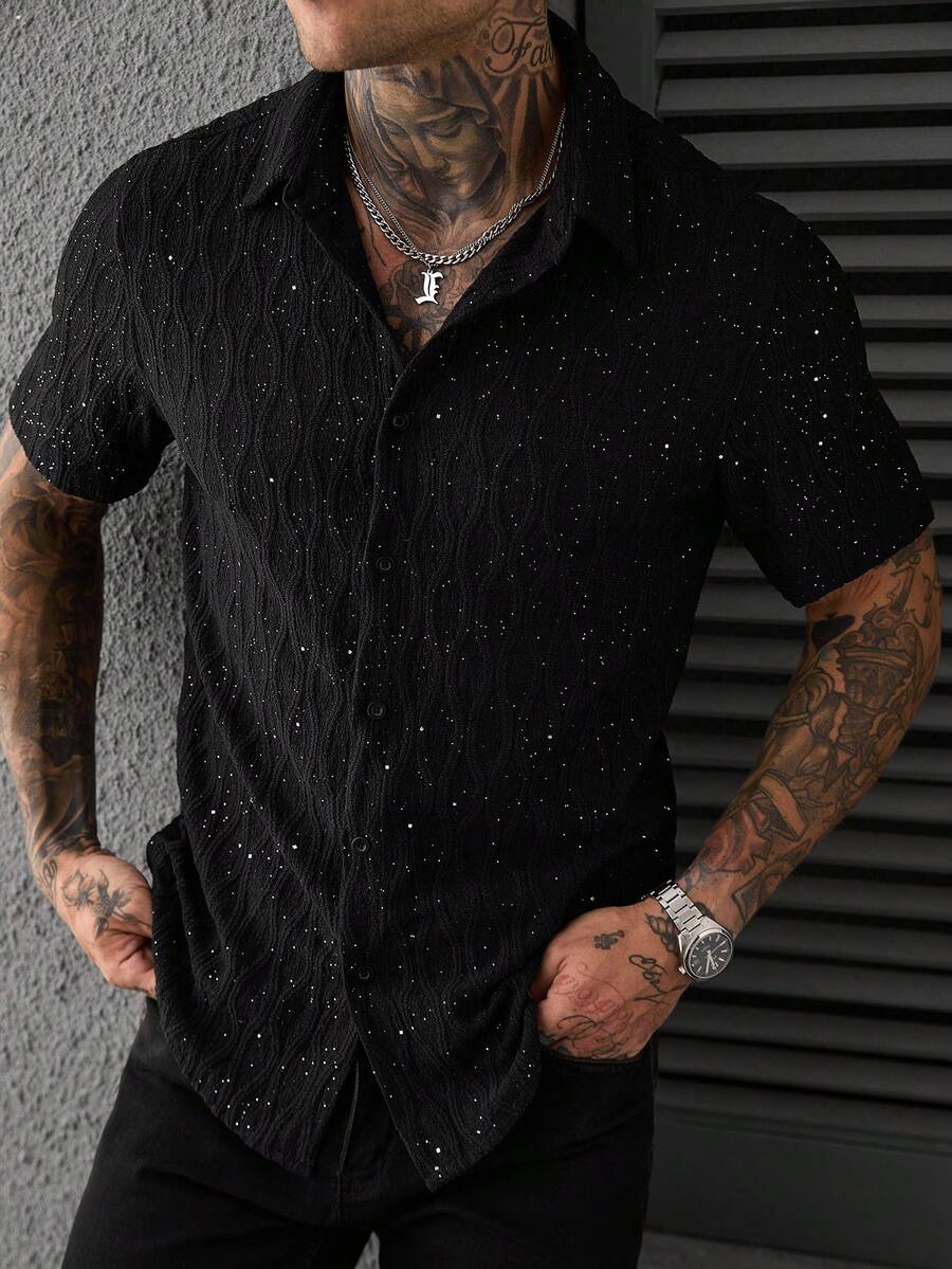 Mens Short Sleeve Shirt Solid Color Single-Breasted Casual – Vanto