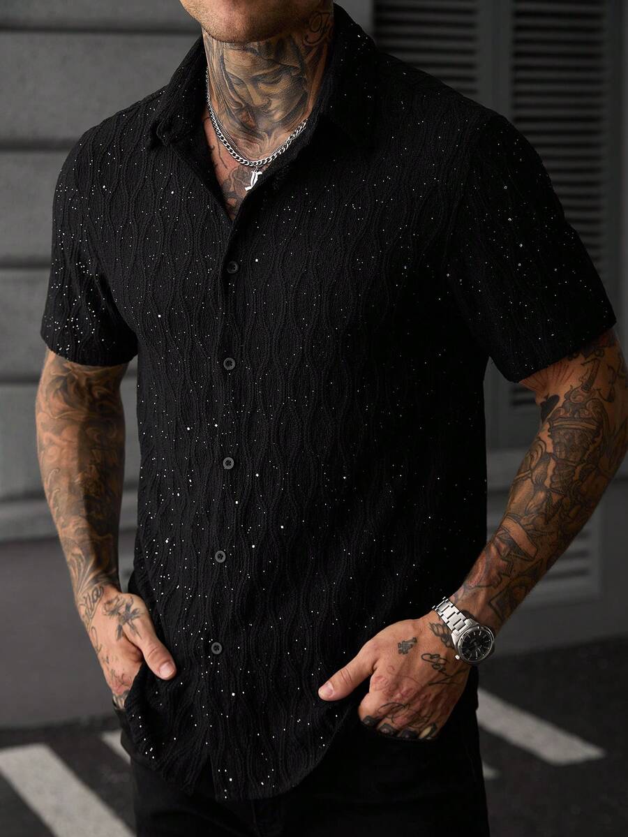 Mens Short Sleeve Shirt Solid Color Single-Breasted Casual – Vanto