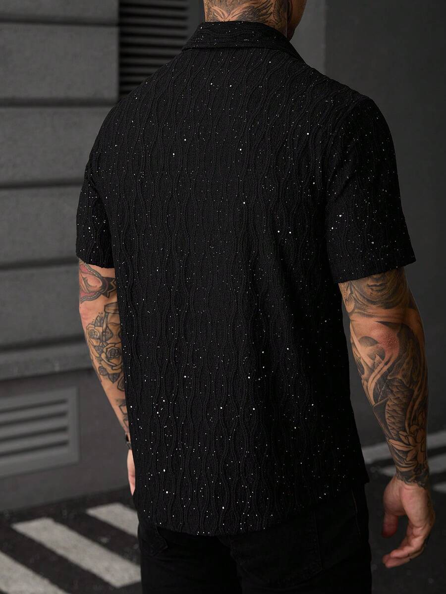 Mens Short Sleeve Shirt Solid Color Single-Breasted Casual – Vanto