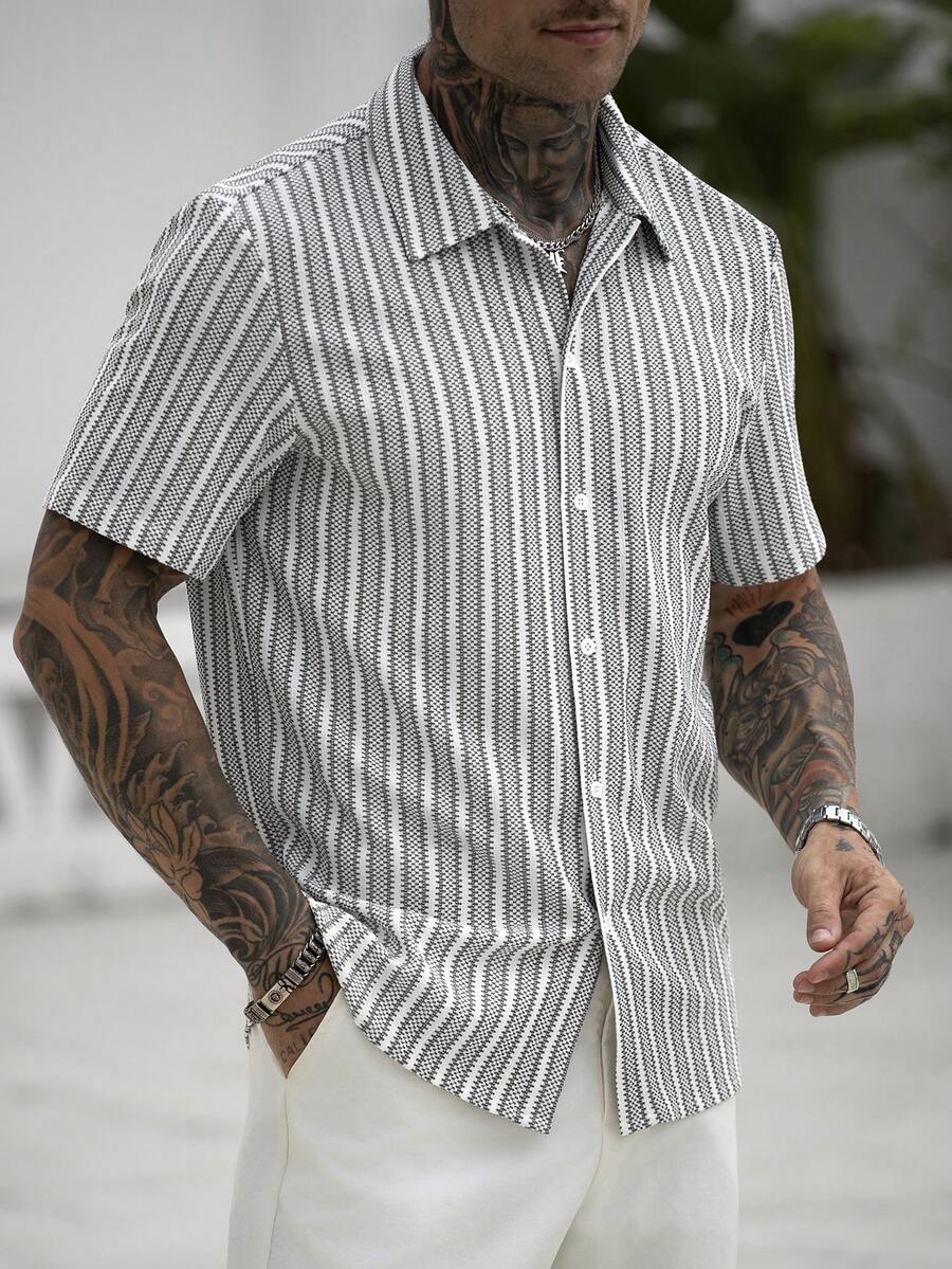 Mens Short Sleeve Crochet Knit Shirt Open Weave Casual Summer