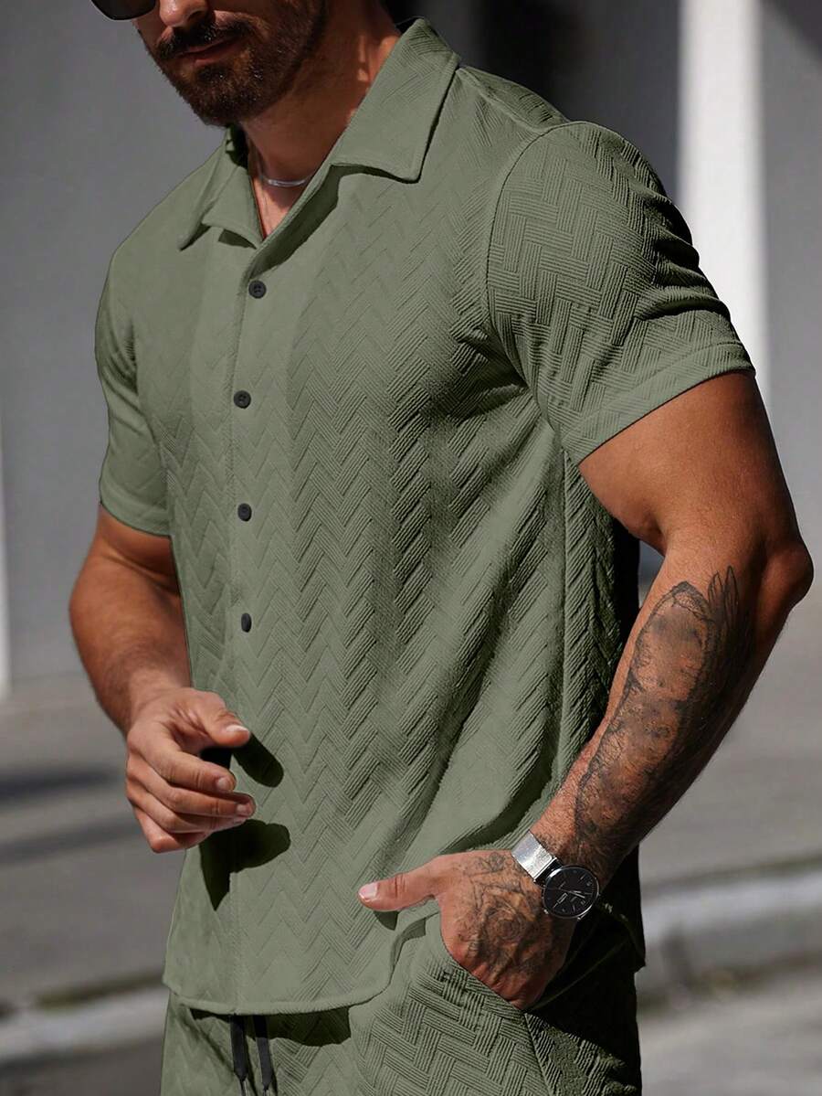 Mens Short Sleeve Shirt Solid Color Single-Breasted Casual – Vanto