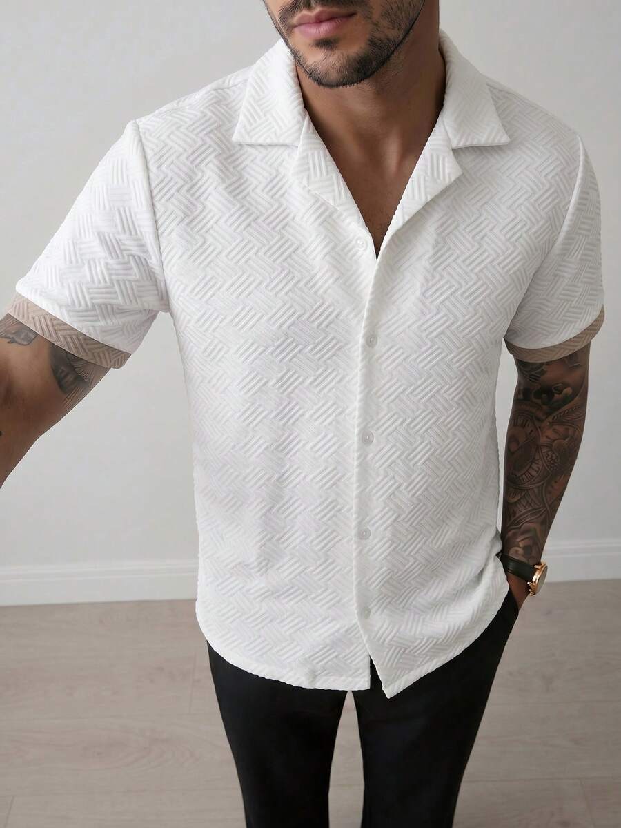 Mens Short Sleeve Shirt Solid Color Single-Breasted Casual – Vanto