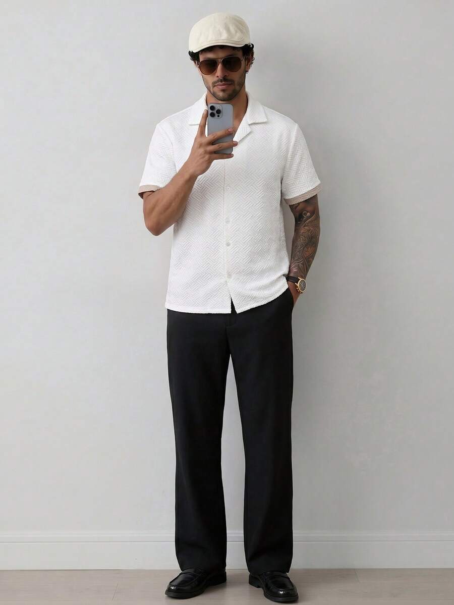 Mens Short Sleeve Shirt Solid Color Single-Breasted Casual – Vanto