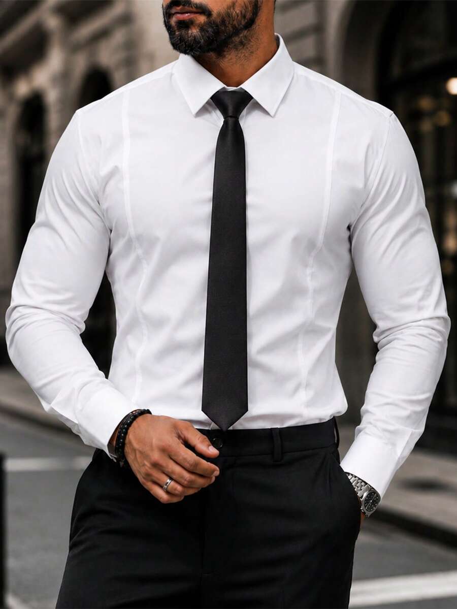 Shirt Shop Stand Collar Button-Up Long Sleeve Polyester Stretch – Marvo