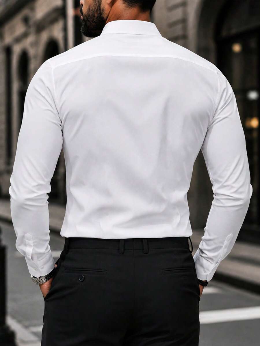Shirt Shop Stand Collar Button-Up Long Sleeve Polyester Stretch – Marvo