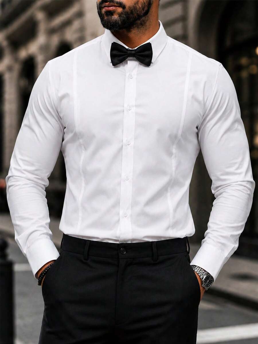 Shirt Shop Stand Collar Button-Up Long Sleeve Polyester Stretch – Marvo
