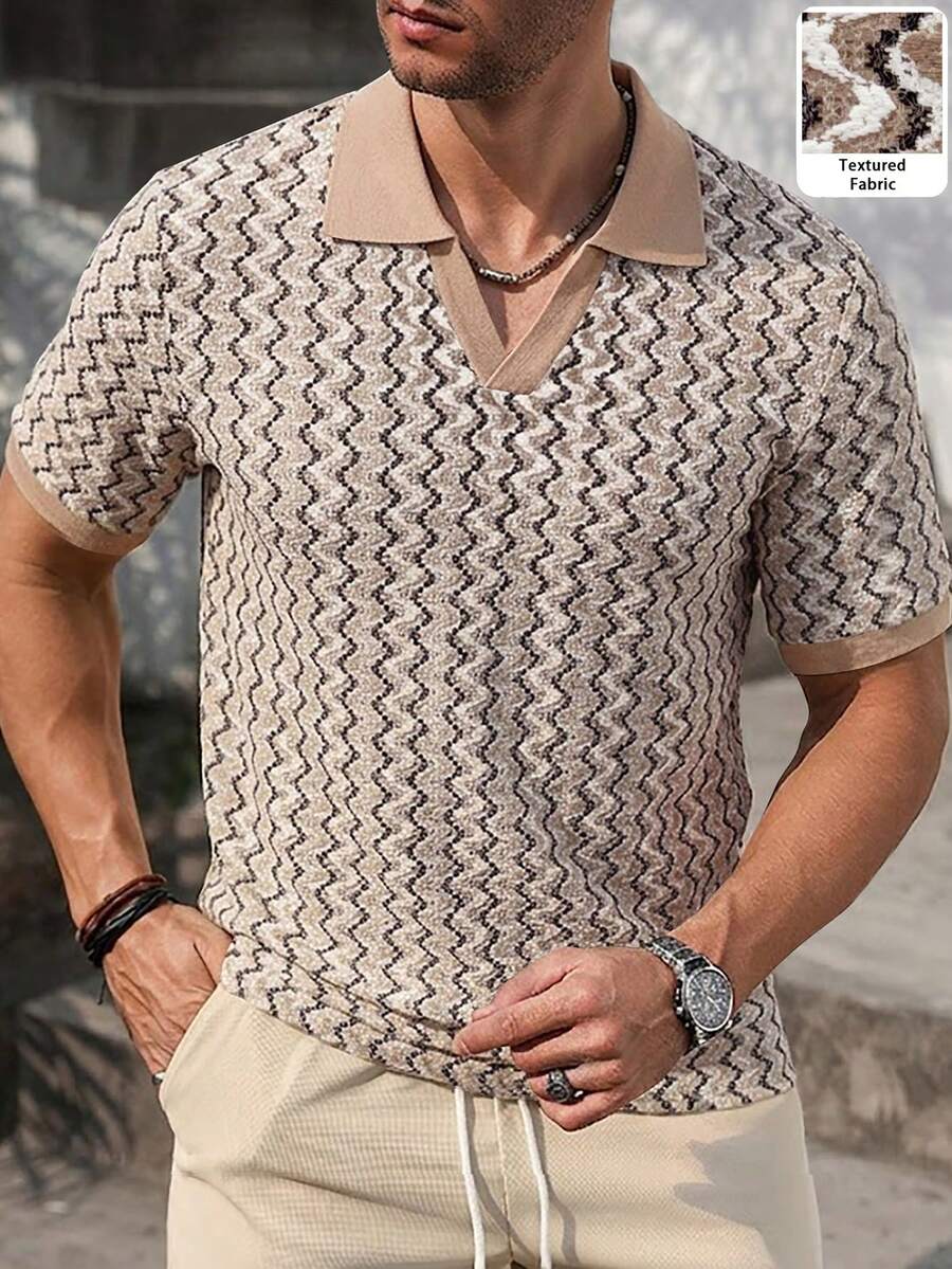 Mens Polo Shirt Geometric Jacquard Knit Short Sleeve – Valron