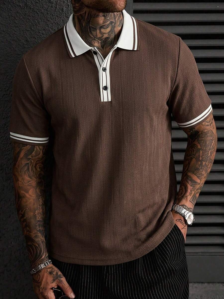 Mens Polo Shirt Geometric Jacquard Knit Short Sleeve – Valron