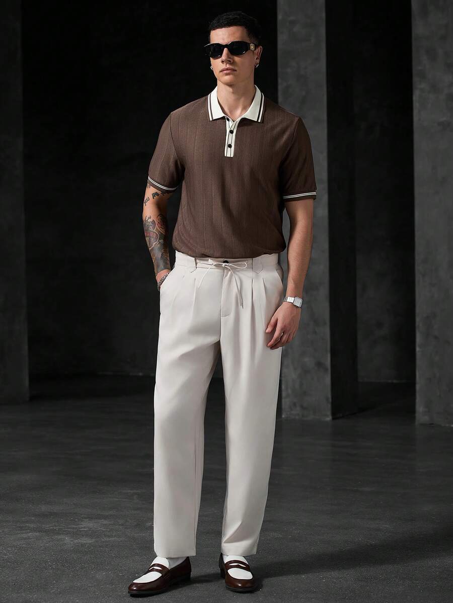 Mens Polo Shirt Geometric Jacquard Knit Short Sleeve – Valron