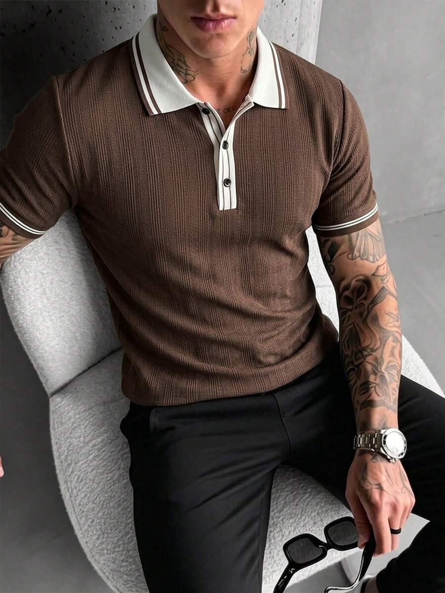 Mens Polo Shirt Geometric Jacquard Knit Short Sleeve – Valron