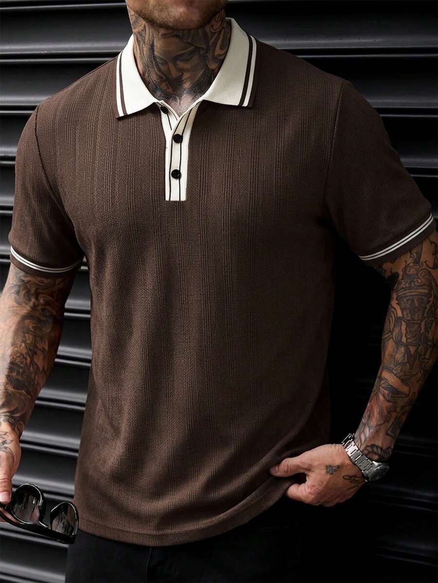 Mens Polo Shirt Geometric Jacquard Knit Short Sleeve – Valron