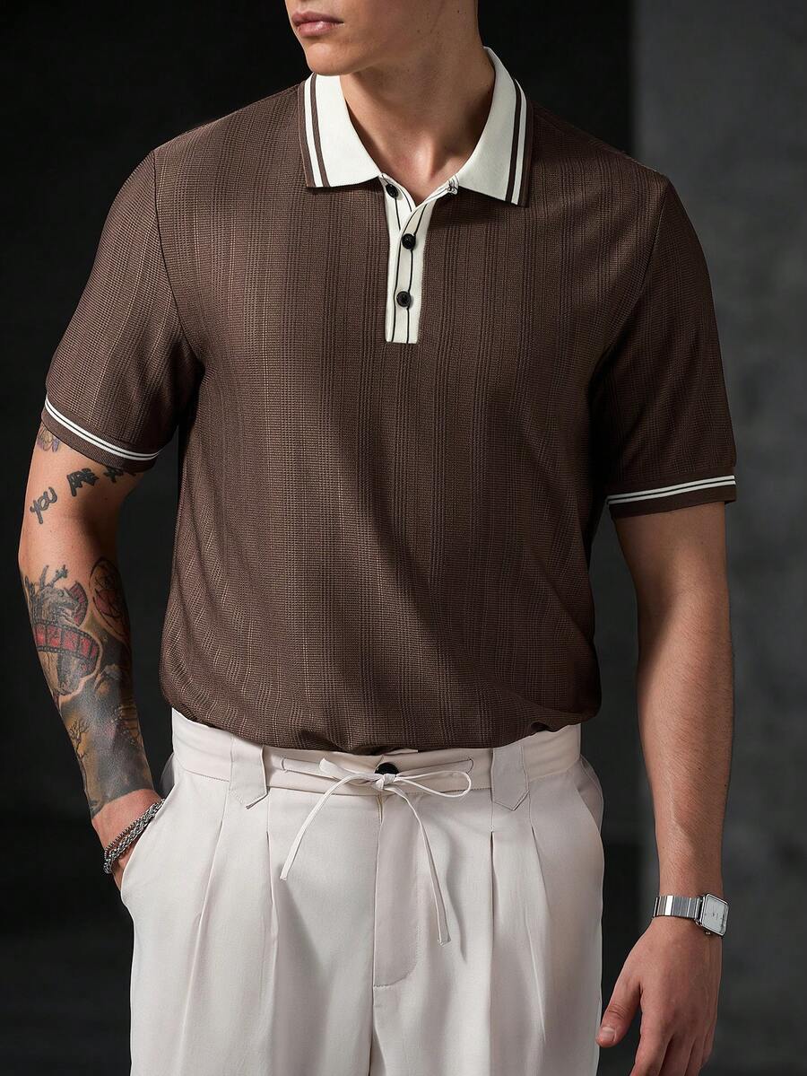 Mens Polo Shirt Geometric Jacquard Knit Short Sleeve – Valron