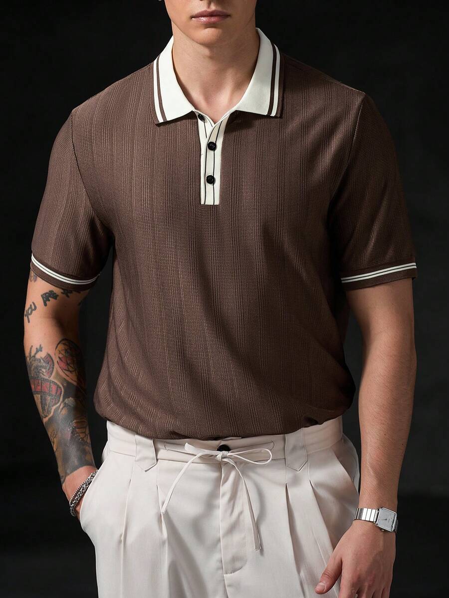 Mens Polo Shirt Geometric Jacquard Knit Short Sleeve – Valron