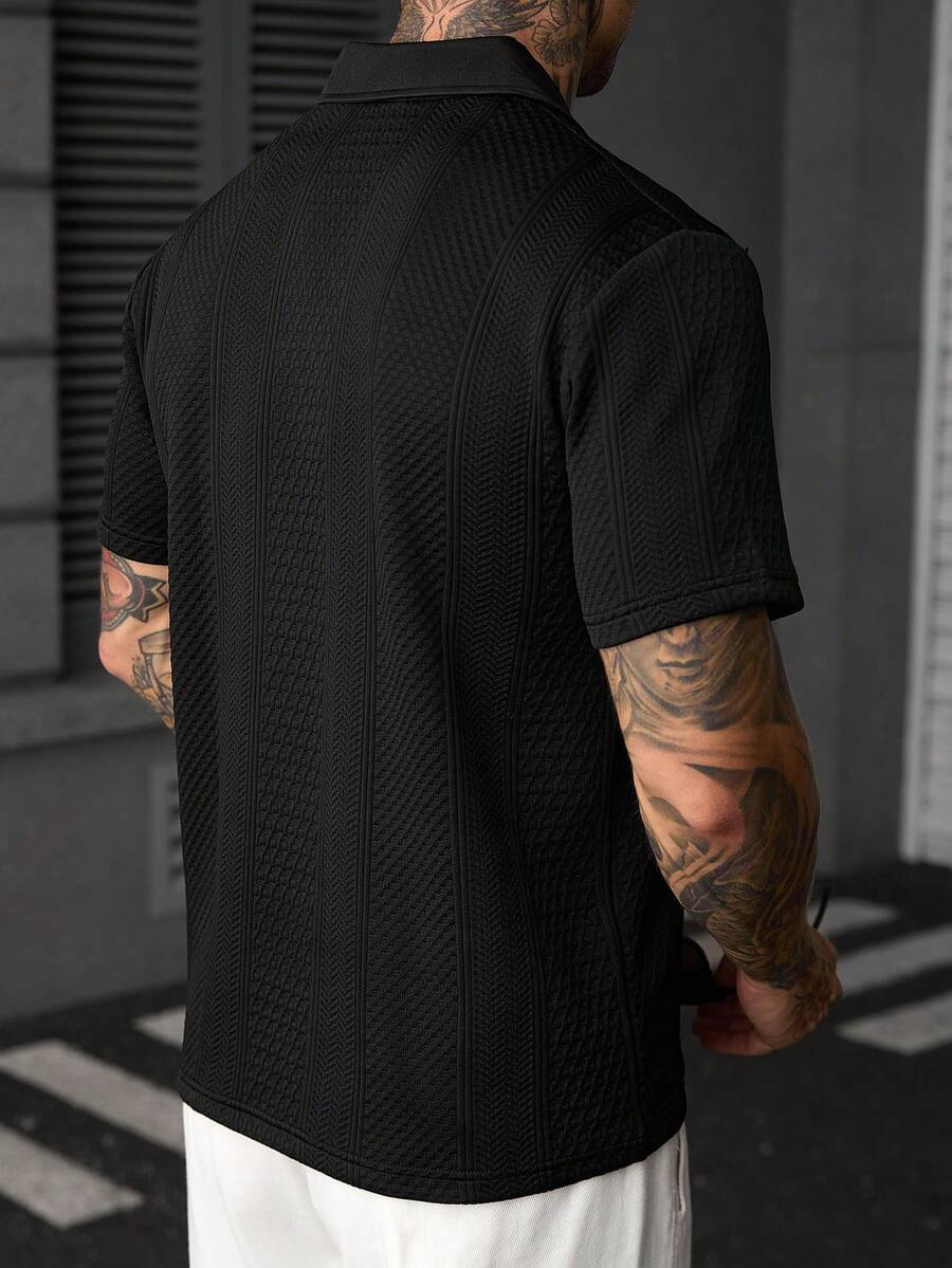 Mens Polo Shirt Geometric Jacquard Knit Short Sleeve – Valron