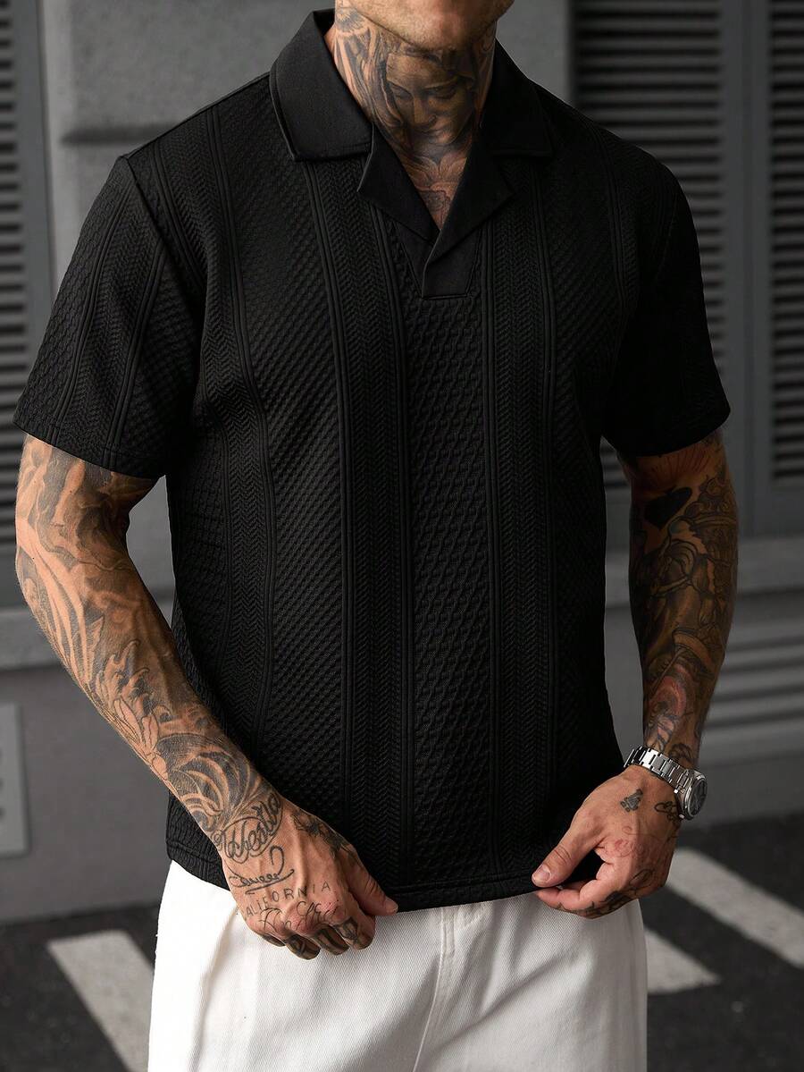 Mens Polo Shirt Geometric Jacquard Knit Short Sleeve – Valron