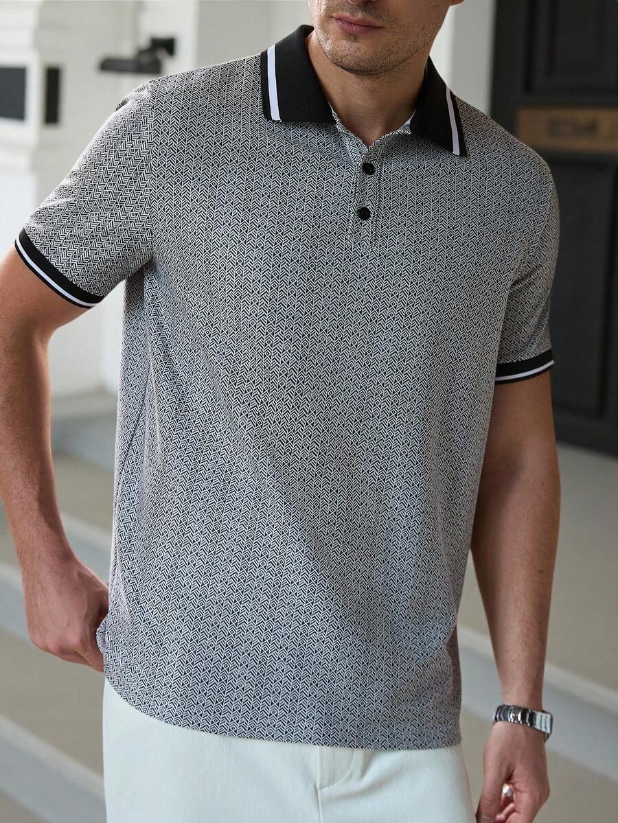 Mens Polo Shirt Geometric Jacquard Knit Short Sleeve – Valron