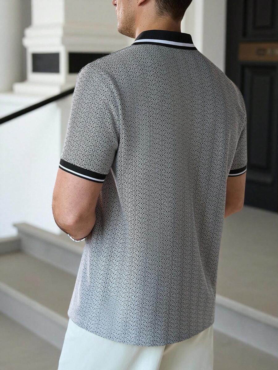 Mens Polo Shirt Geometric Jacquard Knit Short Sleeve – Valron