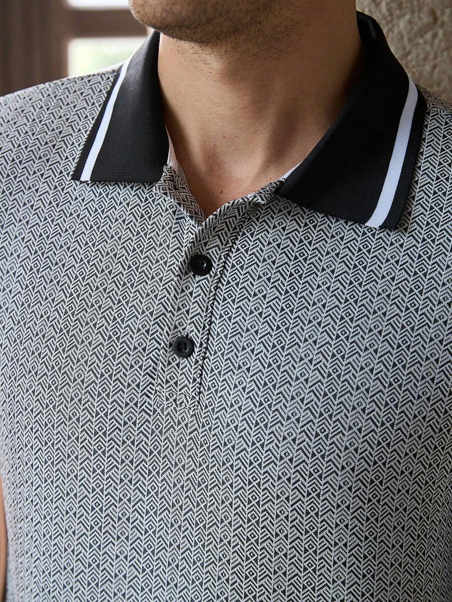 Mens Polo Shirt Geometric Jacquard Knit Short Sleeve – Valron