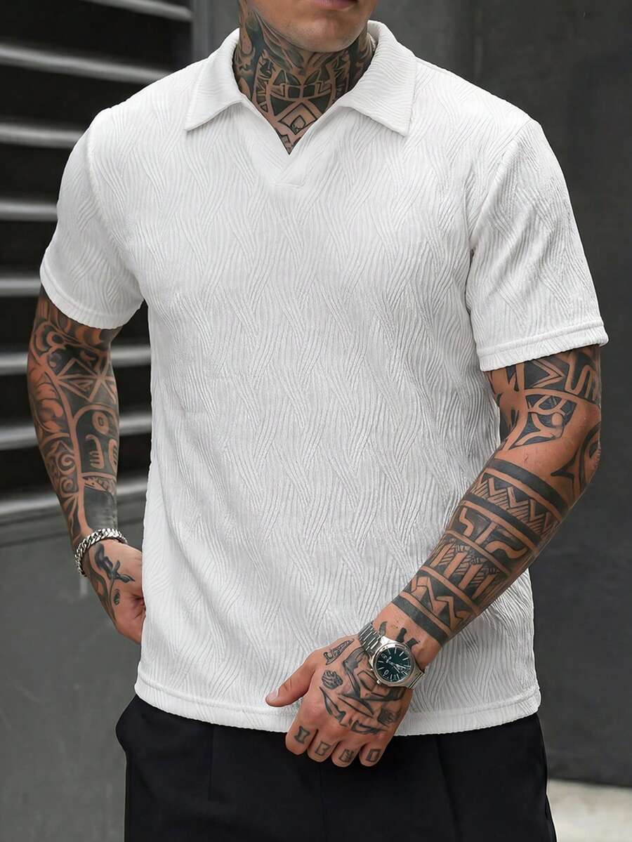 Mens Polo Shirt Geometric Jacquard Knit Short Sleeve – Valron