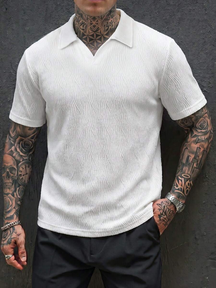 Mens Polo Shirt Geometric Jacquard Knit Short Sleeve – Valron