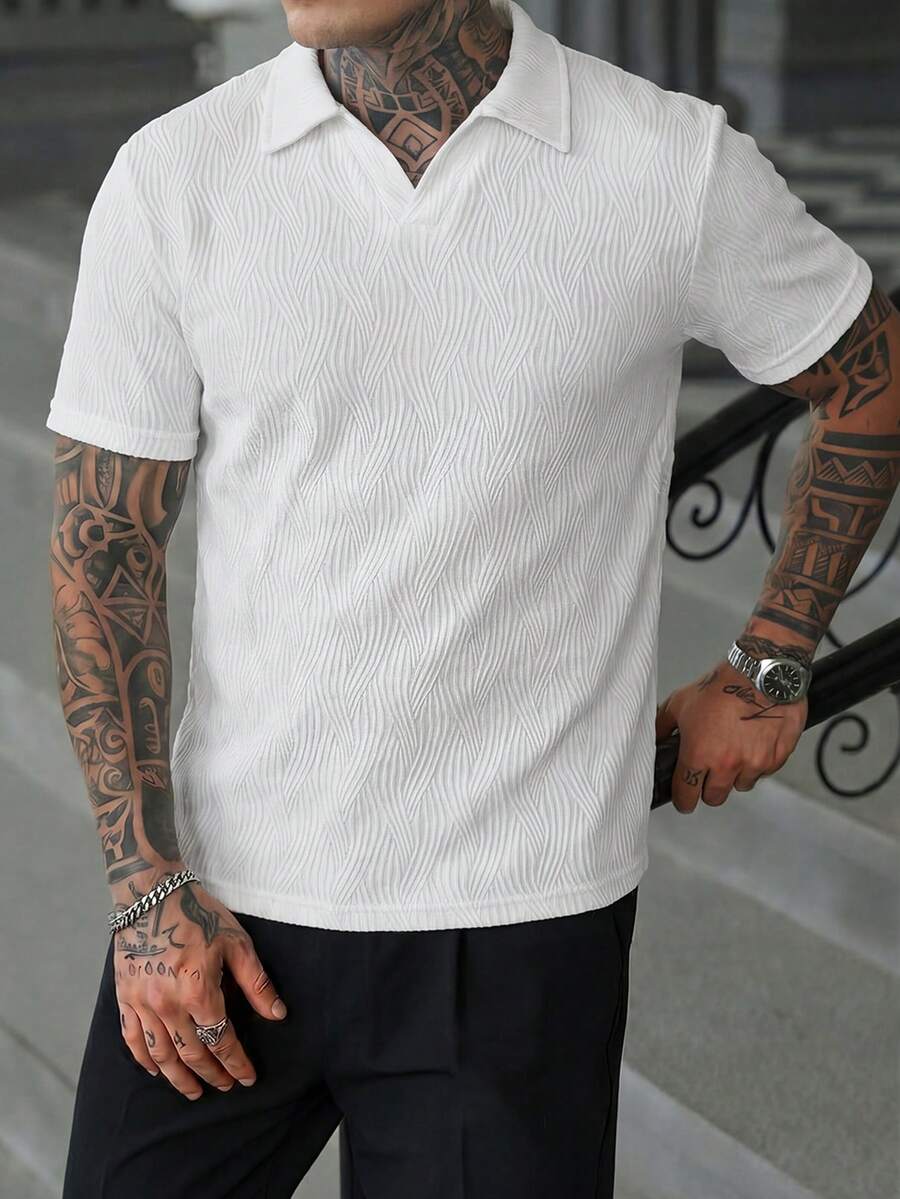 Mens Polo Shirt Geometric Jacquard Knit Short Sleeve – Valron