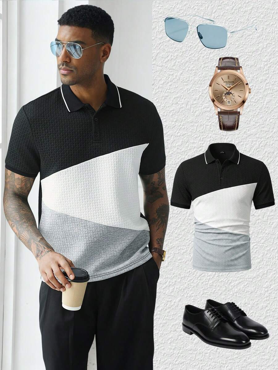 Mens Polo Shirt Geometric Jacquard Knit Short Sleeve – Valron