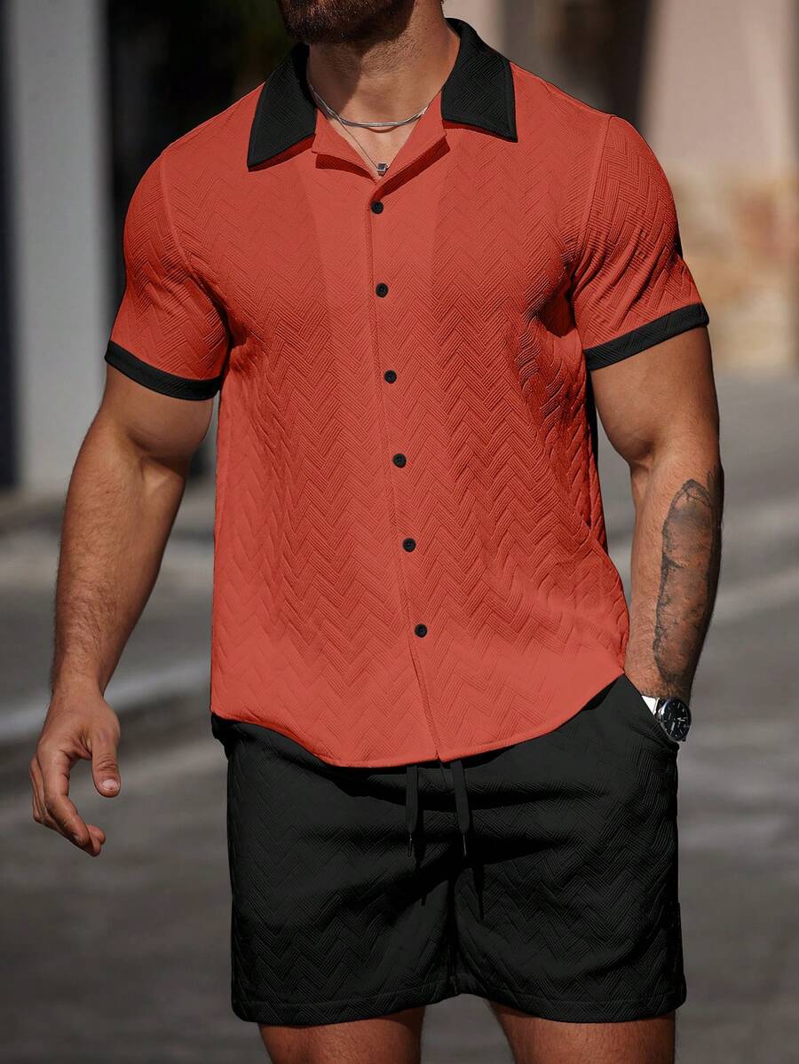 Mens Short Set Contrast Trim Button-Front Shirt and Shorts – Dalvo