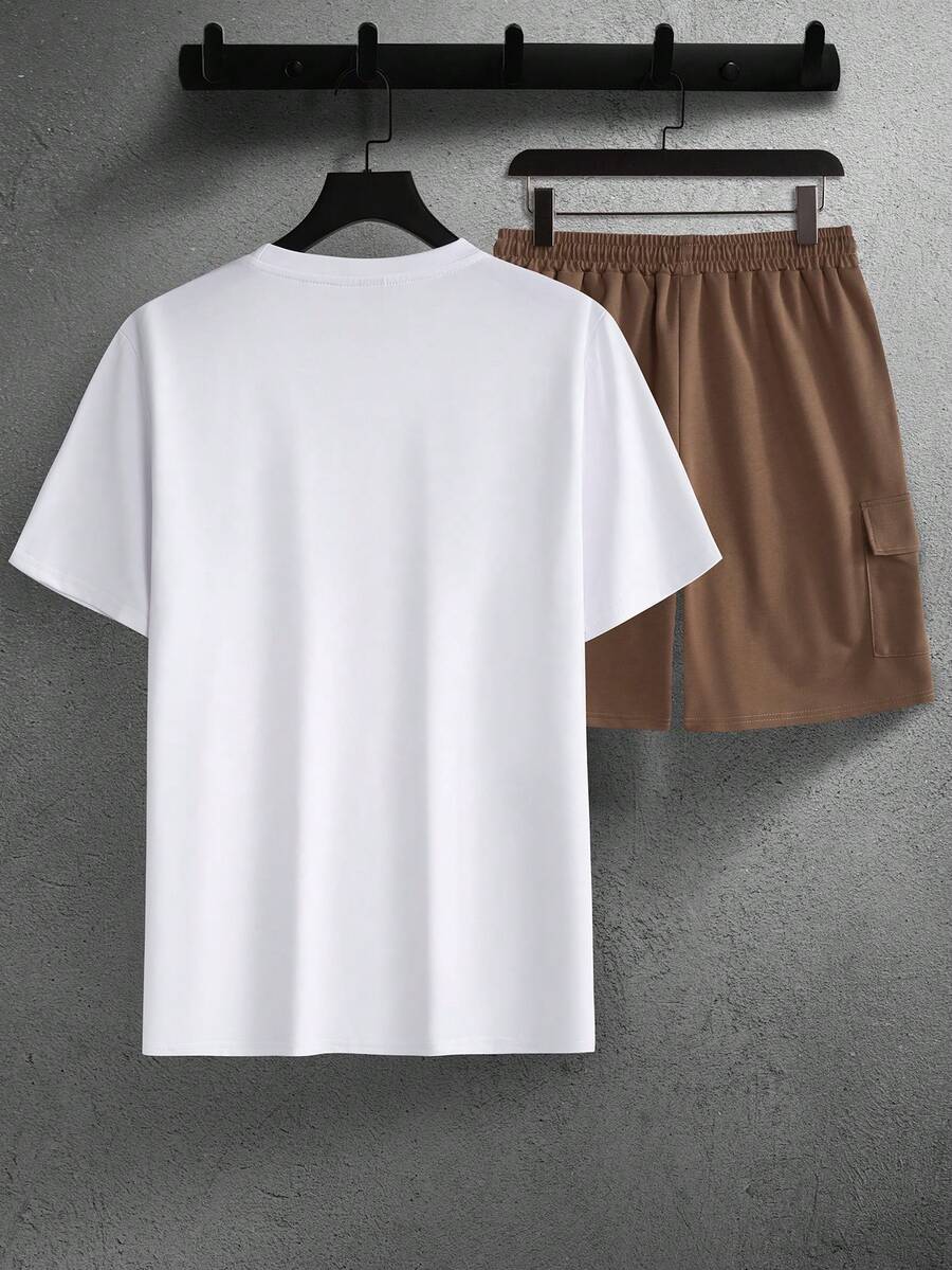 Mens T-Shirt and Shorts Set Color Block Crewneck Short Sleeve – Valco