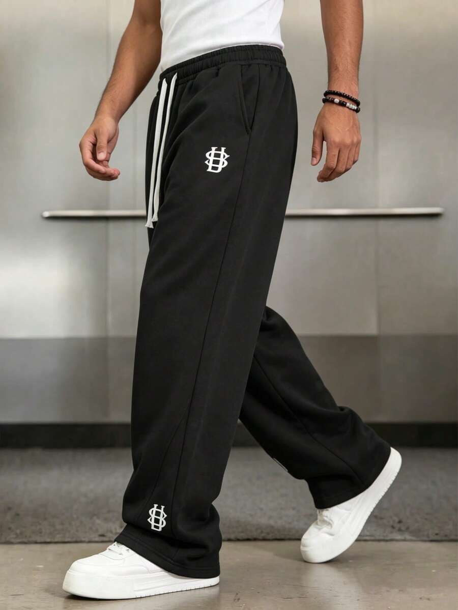 Mens Pant Wide Leg Drawstring Sweatpant Solid Relaxed Fit – Vorval