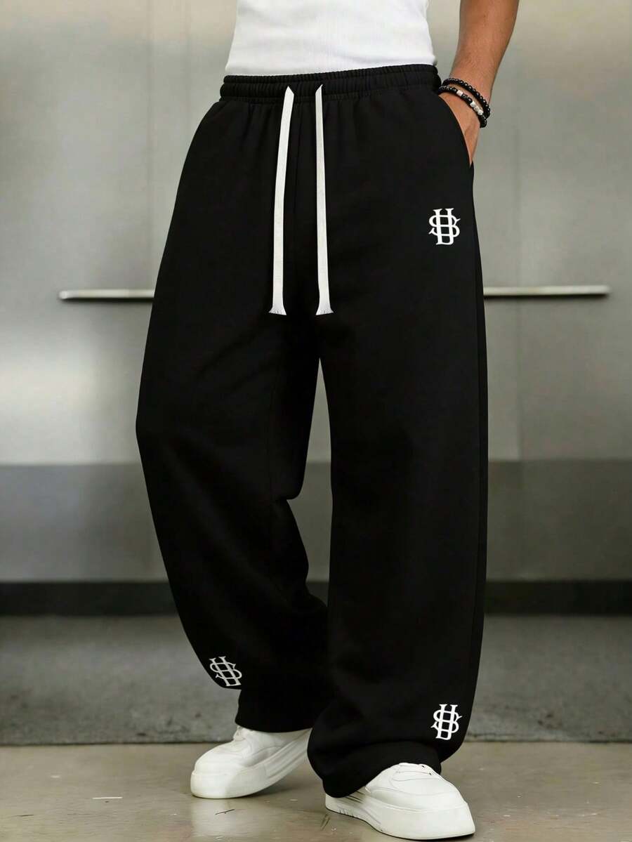 Mens Pant Wide Leg Drawstring Sweatpant Solid Relaxed Fit – Vorval