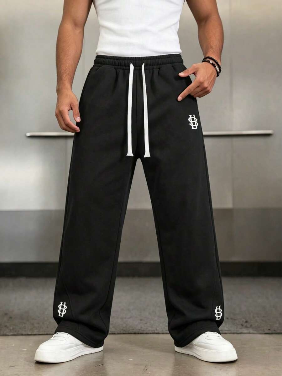Mens Pant Wide Leg Drawstring Sweatpant Solid Relaxed Fit – Vorval