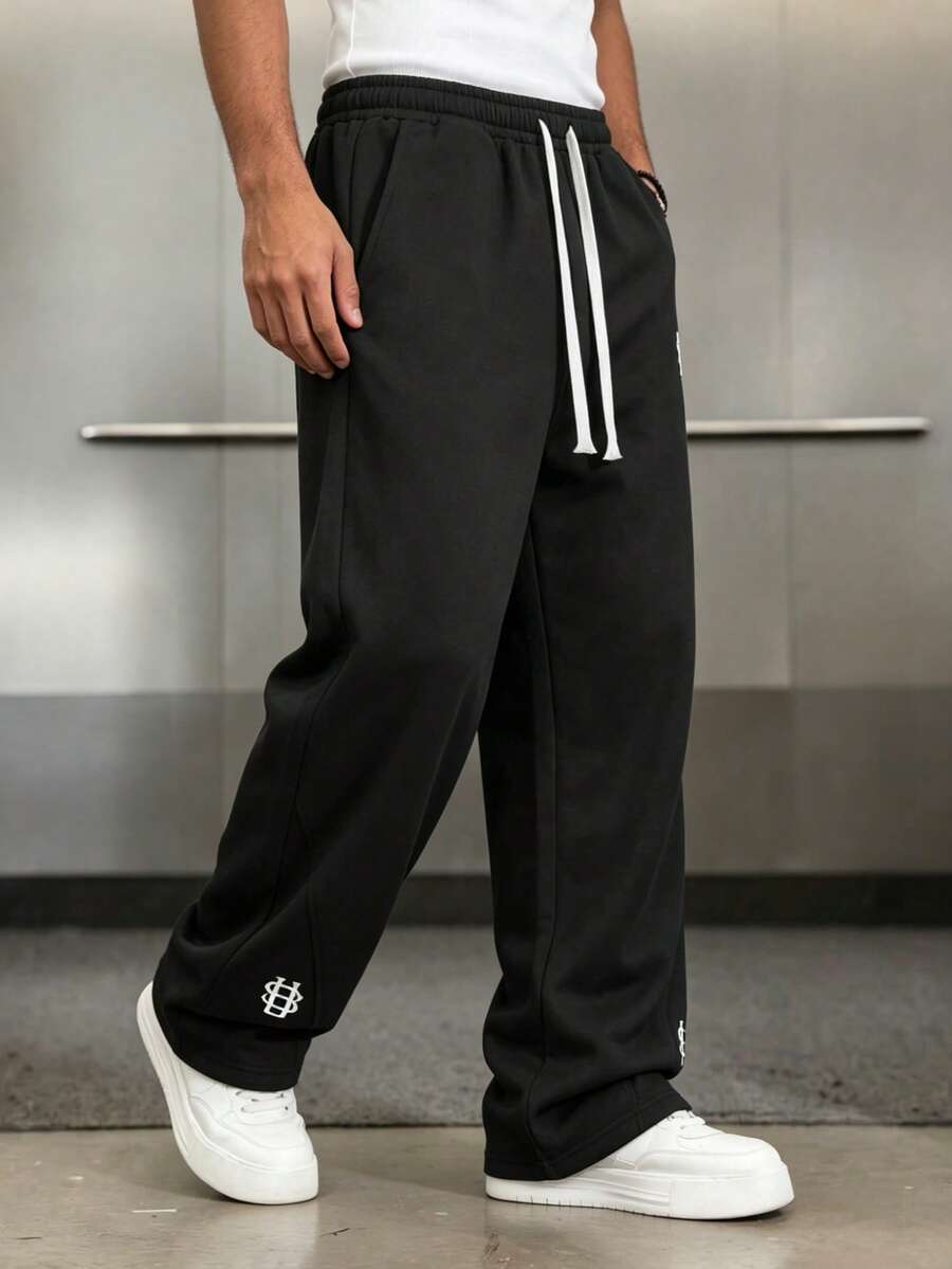 Mens Pant Wide Leg Drawstring Sweatpant Solid Relaxed Fit – Vorval