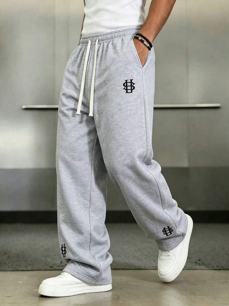 Mens Pant Wide Leg Drawstring Sweatpant Solid Relaxed Fit – Vorval