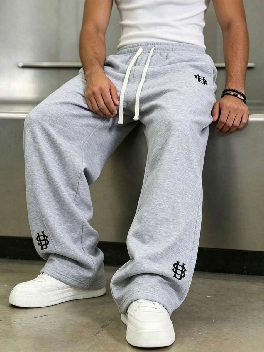 Mens Pant Wide Leg Drawstring Sweatpant Solid Relaxed Fit – Vorval