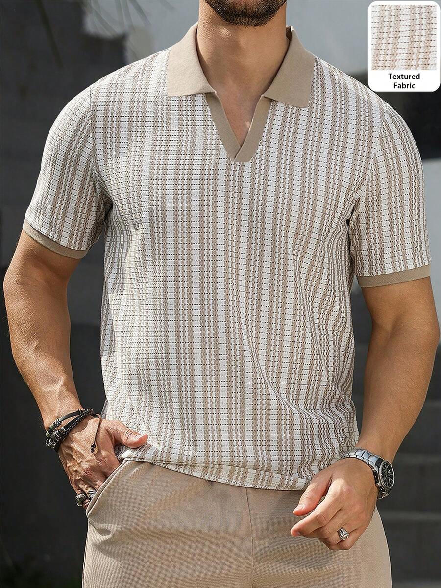 Mens Polo Shirt Geometric Jacquard Knit Short Sleeve – Valron