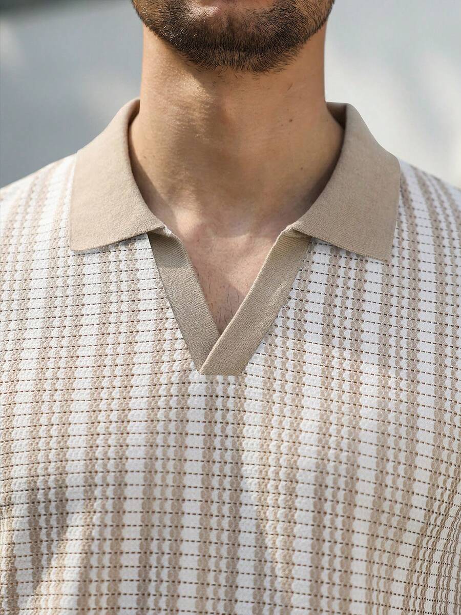 Mens Polo Shirt Geometric Jacquard Knit Short Sleeve – Valron