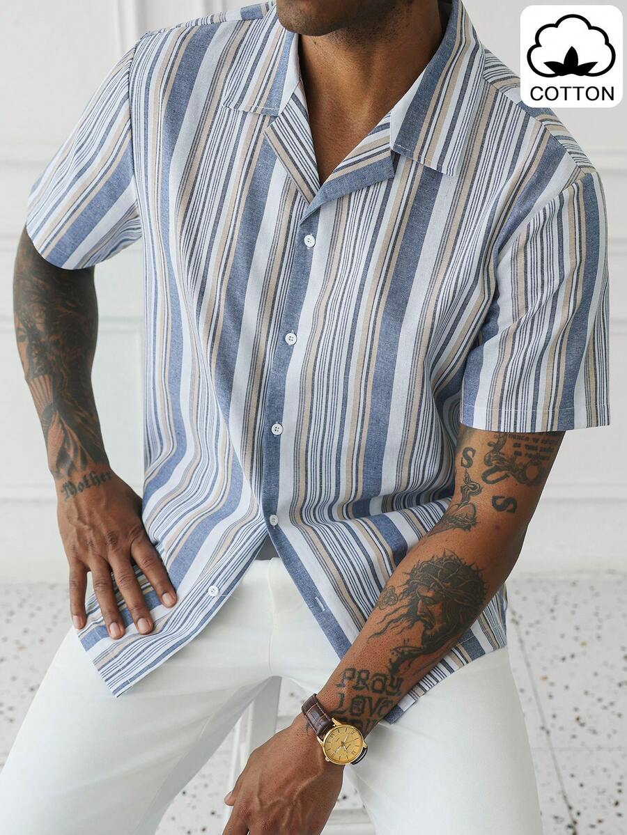 Mens Short Sleeve Button-Down Shirt Polyester Blend Regular Fit – Faldon