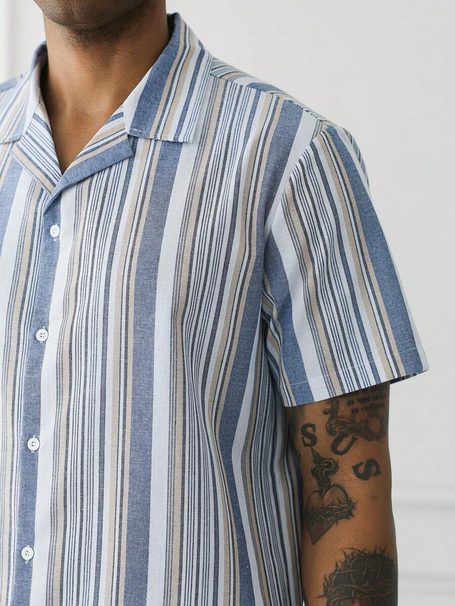 Mens Short Sleeve Button-Down Shirt Polyester Blend Regular Fit – Faldon